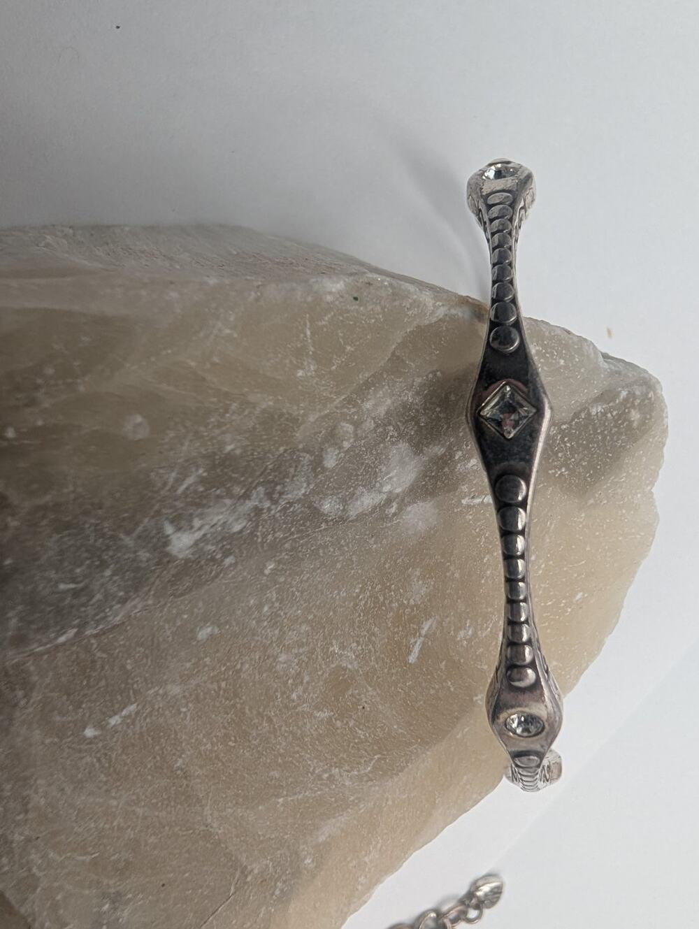 Brighton Silver Tone Crystal Bangle Bracelet Wavy Scroll Dot Design Fashion